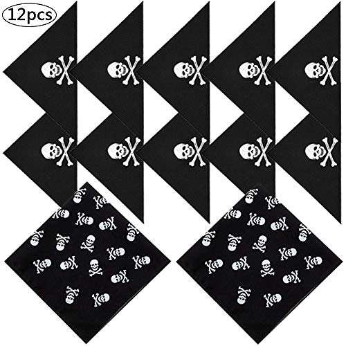 BESTZY 12 Piezas de Pañuelo de Pirata Braga de Cabeza de Capitán Pirata Negra para Fiesta Temática de Pirata, Piratas Bandana Cabeza paños, Pirata Toalla Bufanda para Pirata Party