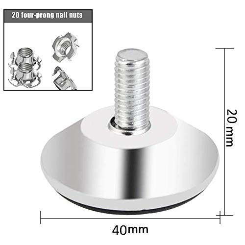 BESTZY 20 PCS Niveladores de Muebles con Tuercas Pie Nivelador para Mueble M8 x 20mm Deslizadores de Nivelación para Guardarropa Mesa Sofá