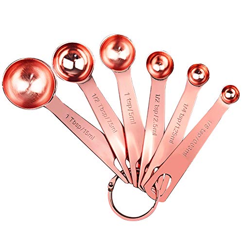 BESTZY Set 6 Cucharas Medidoras 18/8 Acero Inoxidable, para Medir Líquidos y Los Ingredientes Secos (Oro Rosa)