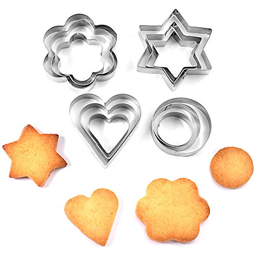 Besylo Cortadores de Galletas, Moldes para Galletas, molde de galletas de metal, 12 piezas de cortadores de galletas de metal corazón, estrella, círculo, molde en forma de flor para hornear pasteles