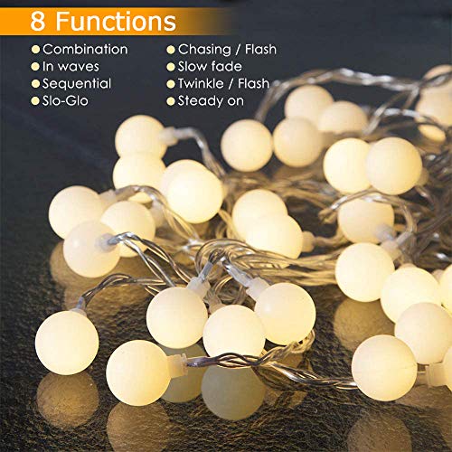 BETECK Guirnalda Luces, Luces de Cadena Impermeable 10M 100 LED 8 Modos Decorativas para Exterior, Interior, Jardines Fiesta de Navidad, Luz de Hadas Intensidad Regulable (Blanco)