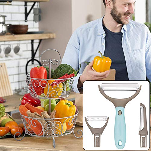 BETOY 3 En 1 Pelador Frutas, Multifunción 3 en 1 Pelador Conjunto 3 en 1 Multifunción y Pelador Profesional Pelador Antideslizante Pelador de Frutas y Verduras para Cocina, Restaurante, Hotel, Azul