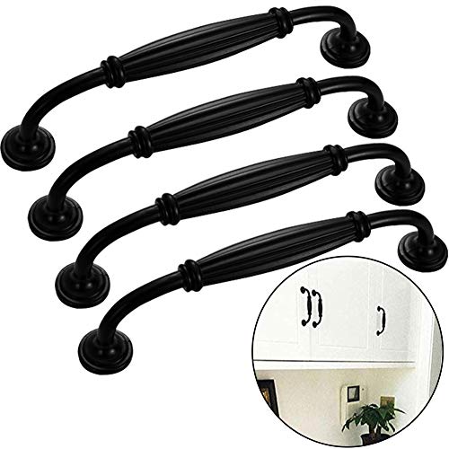 BETOY 4pcs – Asa Barra de puerta mueble - tipo europeo, negro Vintage Puerta Retro Hierro Muebles Cocina Armario Cajón Tire Tiradores y Pomos con Forma de Carcasa 128mm