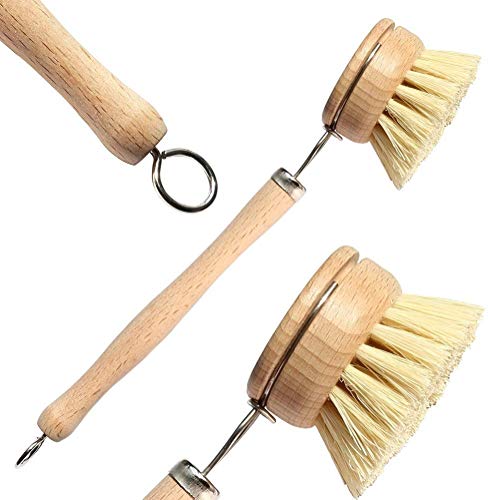 BETOY Cepillo para Platos de Madera–Cepillo con Cabeza de Repuesto y Olla Cepillo en 4 Piezas Set,Cepillo para Lavar Platos Cepillo de Madera vajilla Utensilios Cocina Olla sartén Cepillo Limpieza