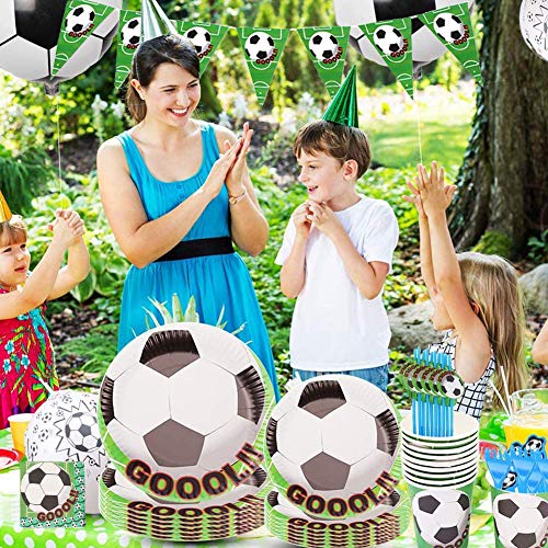 BETOY Fiesta de cumpleaños Fútbol 106PCS Vajilla Fiesta Fútbol Decoración Futbol Cumpleaños Conjunto de Suministros Mantel Platos Servilletas Pancartas Tazas Utensilios para Niños Cumpleaños Niñas