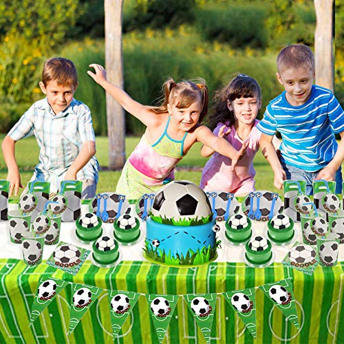 BETOY Fiesta de cumpleaños Fútbol 106PCS Vajilla Fiesta Fútbol Decoración Futbol Cumpleaños Conjunto de Suministros Mantel Platos Servilletas Pancartas Tazas Utensilios para Niños Cumpleaños Niñas