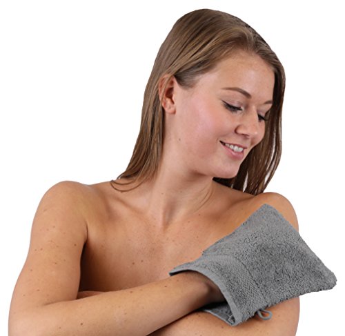 Betz Paquete de 10 Manoplas de baño Premium 100% algodón 16x21cm de Color Gris Antracita y Turquesa