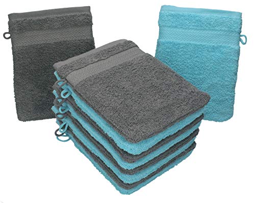 Betz Paquete de 10 Manoplas de baño Premium 100% algodón 16x21cm de Color Gris Antracita y Turquesa