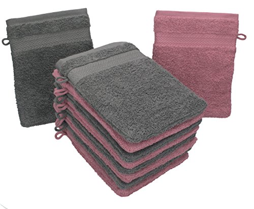 Betz Paquete de 10 Piezas de Manoplas de baño Guantes para lavarse tamaño 16x21 cm Colgador de cordón 100% algodón Premium de Color Rosa y Gris Antracita