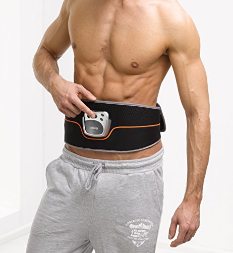 Beurer EM 35 Electroestimulador EMS Cinturón Abdominal,5 programas de entrenamiento, 4 electrodos agua sin necesidad de geles ni recambios, pantalla LCD, 75-140cm cintura