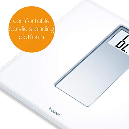 Beurer PS160 - Báscula de baño, báscula con pantalla LCD dígitos grandes de 4.7 cm, capacidad 180 KG, diseño retro en color blanco
