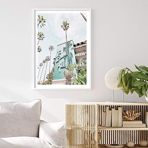 Beverly Hills Hotel Palm Tree Print Verano Decorativo Lienzo Pintura Póster Arte de la pared Imagen para la sala de estar Muebles para el hogar Sin marco Pintura decorativa en lienzo A31 70x100cm