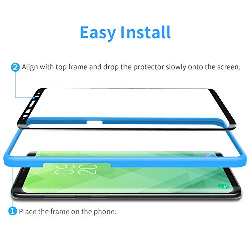 Bewahly Cristal Templado para Samsung Galaxy S8 [2 Piezas], 3D Curvado Completa Cobertura Protector Pantalla con Marco de Instalación Fácil, 9H Dureza Vidrio Templado para Samsung Galaxy S8 (Negro)