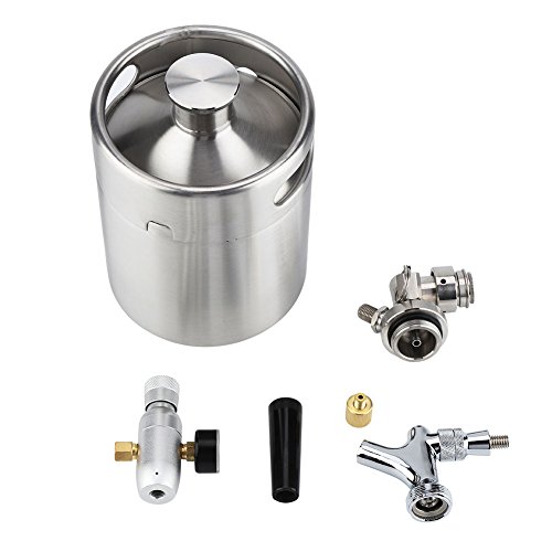 Bewinner 2L Mini Barril de Cerveza a Presión para Fermentar, Almacenar, Dispensar Cerveza Artesanal Barril de Cerveza de Acero Inoxidable Tamaño Mini, Portátil, Fácil de Rellenar y Limpiar