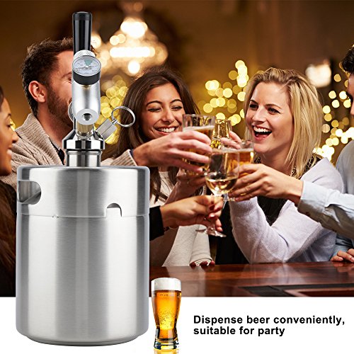 Bewinner 2L Mini Barril de Cerveza a Presión para Fermentar, Almacenar, Dispensar Cerveza Artesanal Barril de Cerveza de Acero Inoxidable Tamaño Mini, Portátil, Fácil de Rellenar y Limpiar