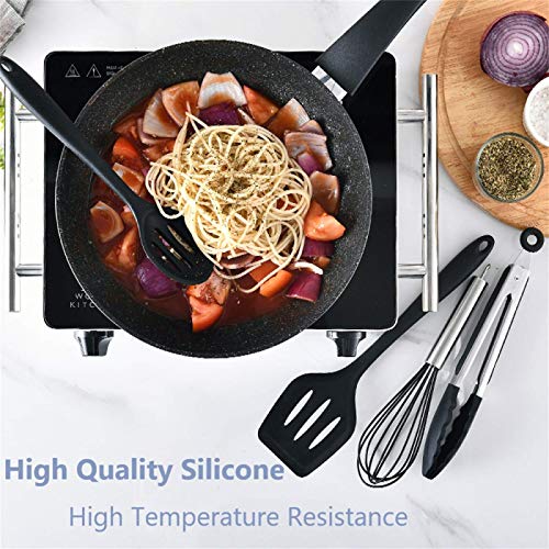 BEYAOBN 22 Piezas Utensilios de Cocina de Silicona, Utensilios de Cocina de Silicona Resistentes al Calor, Herramientas antiadherentes para Hornear en la Cocina 10 Juegos + 12 Ganchos S-Negro