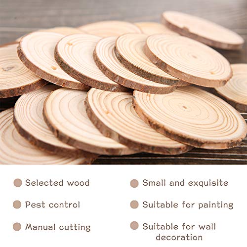 BEYAOBN 30Pcs Rodajas de Madera Natural 6-7 cm Discos de Madera Rebanada Círculos sin acabado Decoracion Navideña con agujero y 10M cuerda para Manualidades