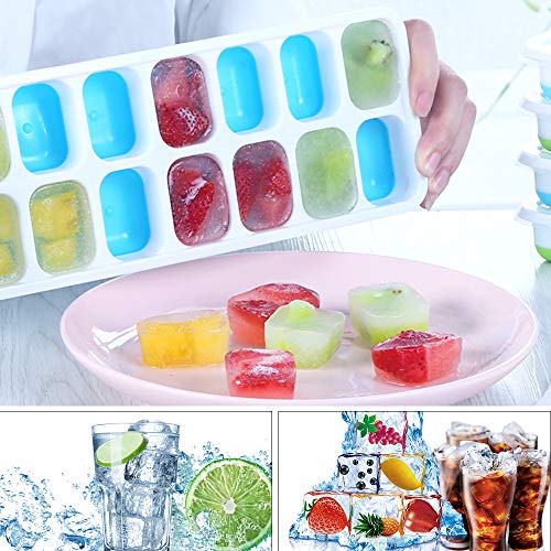 BEYAOBN 4 Pack Bandeja Hielo,Moldes de Silicona con Tapa,sin BPA,Ice Mold para Congelarse Alimentos para Bebés, Agua, Cola, Cócteles, Whisky(Verde y Azul)