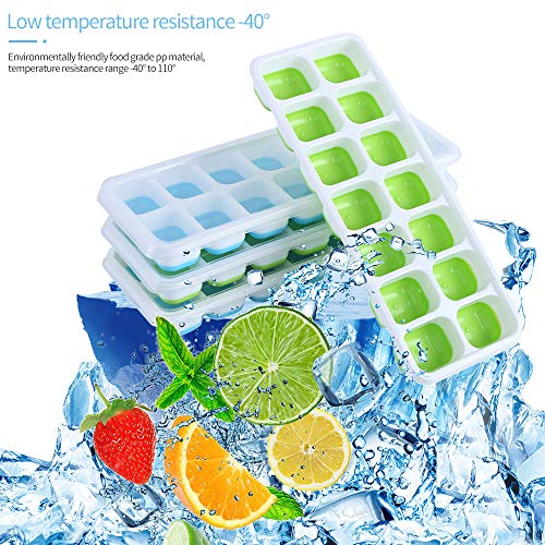 BEYAOBN 4 Pack Bandeja Hielo,Moldes de Silicona con Tapa,sin BPA,Ice Mold para Congelarse Alimentos para Bebés, Agua, Cola, Cócteles, Whisky(Verde y Azul)