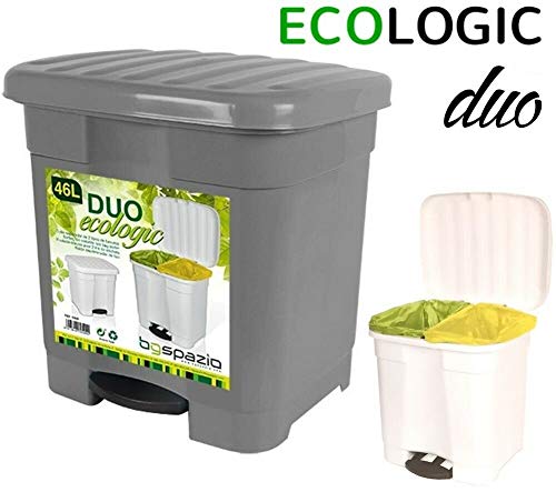 BG Spazio Cubo de Basura Papelera Duo clasificador 46 litros ecologic 2 en 1 (Gris)