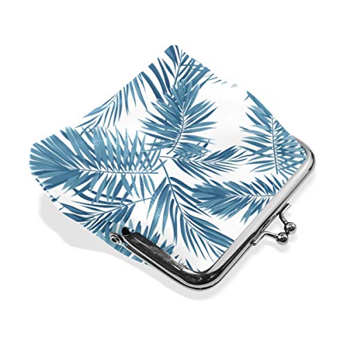 BGHYT Blue Tropical Palm Leaves Monedero Retro Money Pouch con Cerradura Hebilla Monedero Bolso Titular de la Tarjeta para Mujeres y niñas