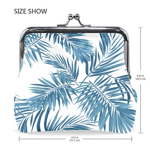 BGHYT Blue Tropical Palm Leaves Monedero Retro Money Pouch con Cerradura Hebilla Monedero Bolso Titular de la Tarjeta para Mujeres y niñas