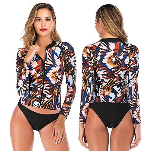 BHJqsy traje de baño, traje de surf para mujer, 1 pieza de baño de manga larga Rashguard conjuntos de bloques de color (tamaño: XL)