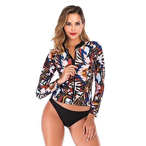 BHJqsy traje de baño, traje de surf para mujer, 1 pieza de baño de manga larga Rashguard conjuntos de bloques de color (tamaño: XL)