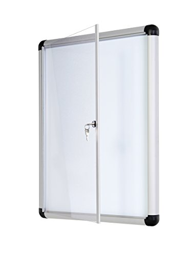 Bi-Office Boletín Enclore Extra, Superficie magnética en acero lacado, Tablón de anuncios con puerta con bisagras para interiores en aluminio, 532 x 686 mm - 4xA4