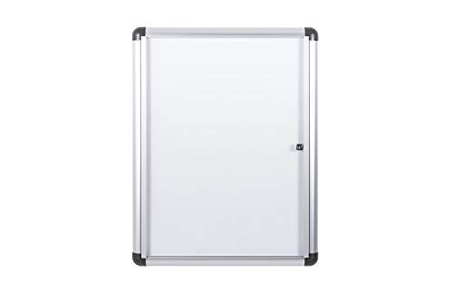 Bi-Office Boletín Enclore Extra, Superficie magnética en acero lacado, Tablón de anuncios con puerta con bisagras para interiores en aluminio, 532 x 686 mm - 4xA4