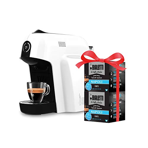 Bialetti - Cafetera expreso Smart para cápsulas de aluminio, sistema Bialetti el café de Italia, color blanco + 32 cápsulas de regalo