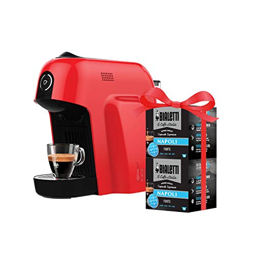 Bialetti - Cafetera expreso Smart para cápsulas de aluminio, sistema Bialetti el café de Italia, rojo + 32 cápsulas de regalo