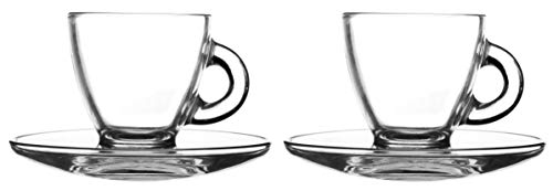 Bialetti - Juego de tazas para café espresso con platillos (2 unidades, 8 cl), transparente