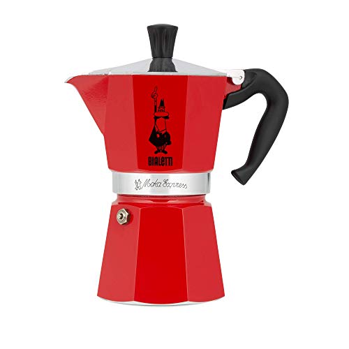 Bialetti Moka Express Red Cafetera Italiana Espresso, 6 Tazas, Aluminio, Rojo