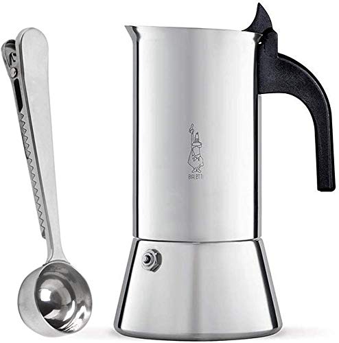 Bialetti Venus Cafetera Italiana Express de Inducción de Acero Inoxidable para 4 Tazas, Adecuada para Todos los Tipos de Cocina con SmartProduct Cuchara para Café