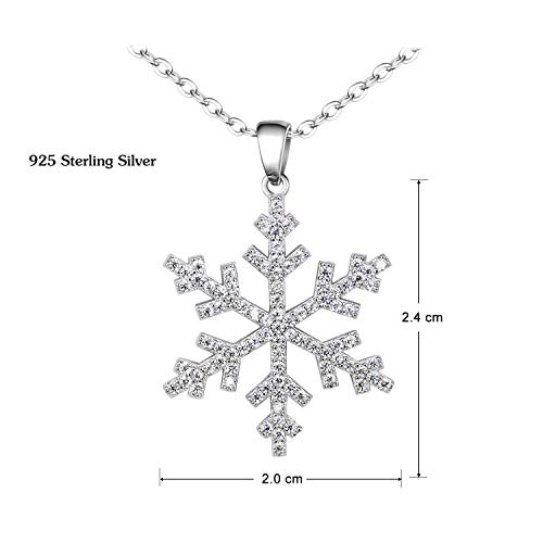 BiBeary Mujer elegante 925 Plata Esterlina Zirconia CZ Copo de Nieve Invierno Navidad cadena Pendant Collar claro