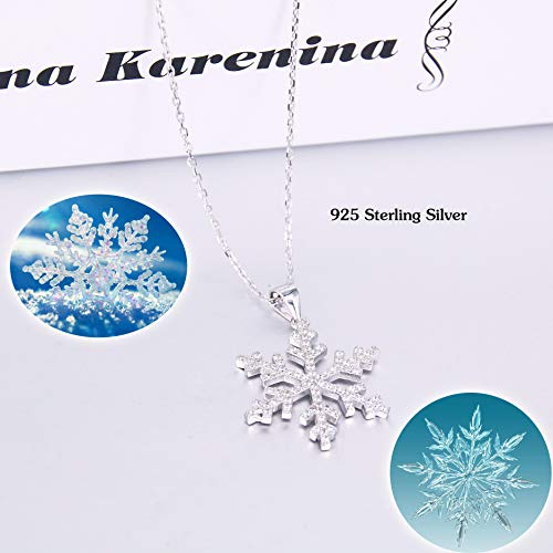 BiBeary Mujer elegante 925 Plata Esterlina Zirconia CZ Copo de Nieve Invierno Navidad cadena Pendant Collar claro