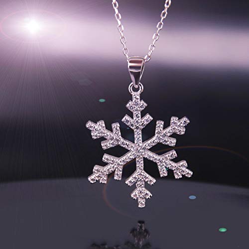 BiBeary Mujer elegante 925 Plata Esterlina Zirconia CZ Copo de Nieve Invierno Navidad cadena Pendant Collar claro