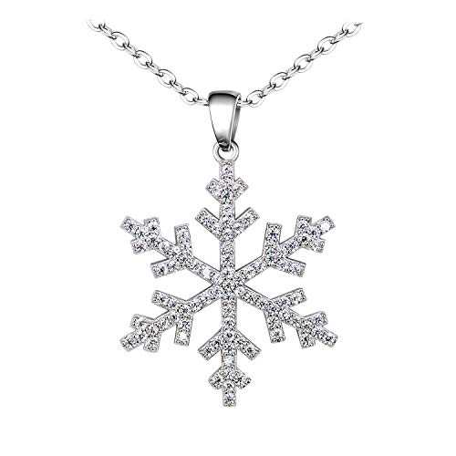 BiBeary Mujer elegante 925 Plata Esterlina Zirconia CZ Copo de Nieve Invierno Navidad cadena Pendant Collar claro