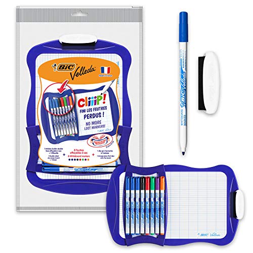 BIC Velleda Cliiip Set - Pizarra blanca (21 x 31 cm, 8 rotuladores lavables)