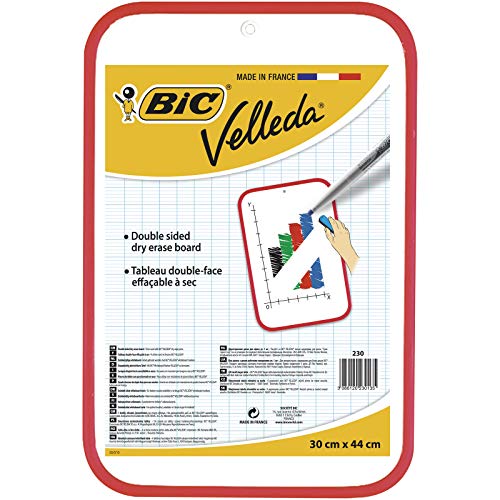 BIC Velleda Pizarra Blanca de Doble Cara (30 x 44 cm) - Marco rojo, Bolsa de 1 Unidad