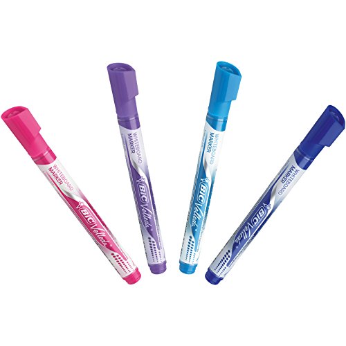 BIC Velleda Pocket rotuladores Punta Ancha - colores Surtidos (Azul/Azul Claro/Rojo/Morado), Caja de 4 unidades