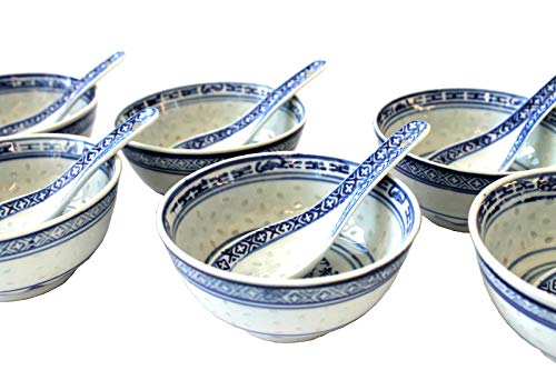 bick.shop Asia - Cuenco de arroz y cuchara (porcelana), diseño de grano de arroz