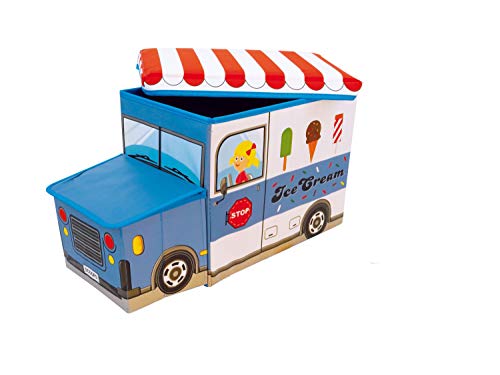 Bieco 04000510 Icecreme - Caja de almacenamiento infantil y banco (55 x 26,5 x 31,5 cm aprox, con diseño de camión de helados)