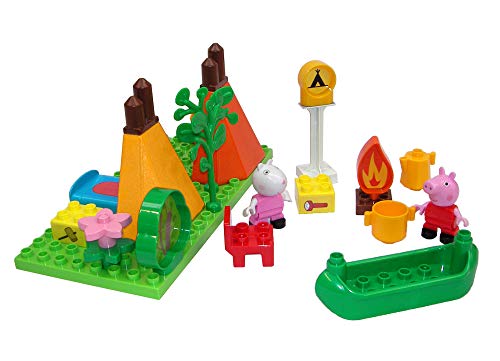 BIG- Bloxx PP Camping Peppa Pig - Set de Acampada (25 Piezas, para niños a Partir de 18 Meses), Color Verde, Naranja, Rojo, Blanco, Rosa, Azul, marrón. (800057143)