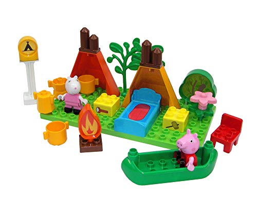 BIG- Bloxx PP Camping Peppa Pig - Set de Acampada (25 Piezas, para niños a Partir de 18 Meses), Color Verde, Naranja, Rojo, Blanco, Rosa, Azul, marrón. (800057143)