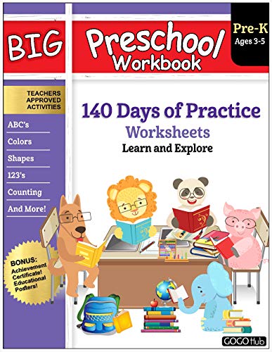 Big Preschool Workbook : Ages 3 - 5, 140+ Days of PreK Learning Materials, Fun Homeschool Curriculum Activities Help Pre K Kids Prep With Letter Tracing, ... Colors, Size & Shape (English Edition)