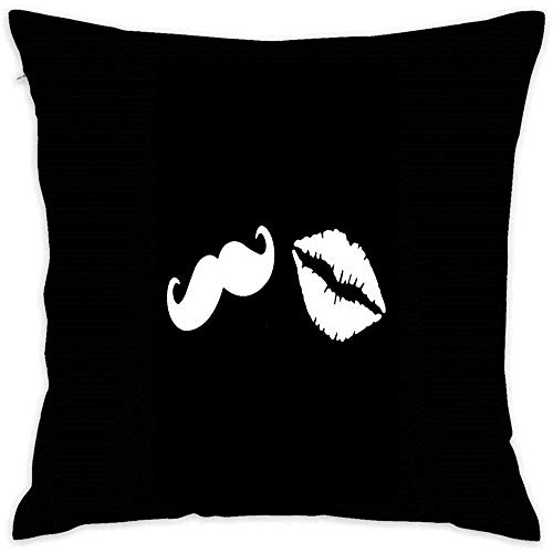 Bigote Besos Labios Throw Pillow Cover Tamaños Cuadrados Funda de Almohada de decoración de algodón con Cremallera Oculta Funda de cojín de decoración