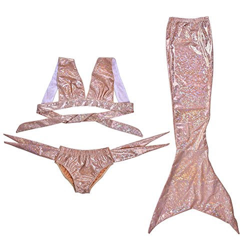 Bikini de Tres Piezas para niños Sirena Bikini Sea-Maid Traje de baño para niños Traje de baño Creativo con Cola de pez (Color de Carne)(140)