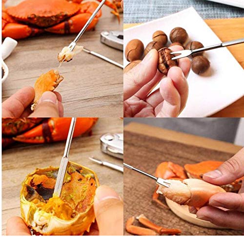 Biluer Herramientas de Mariscos, 20PCS Tenedores de Mariscos Utensilios para Marisco y 2PCS Cascanueces Pinzas de Nuez Abrelatas de Nuez para Langosta/Cangrejo/Nuez/Mariscos